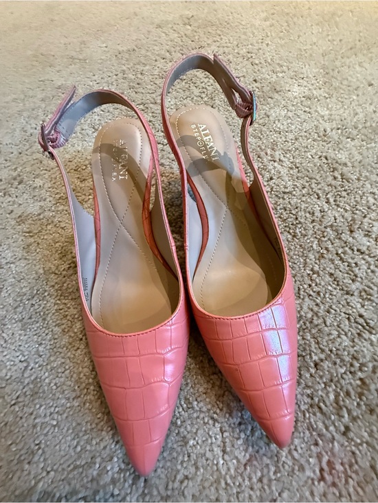 Alfani Shoes - Alfani Step 'n Flex Babbsy Coral Faux Croc Pointed Toe Slingback Heels Size 7.5